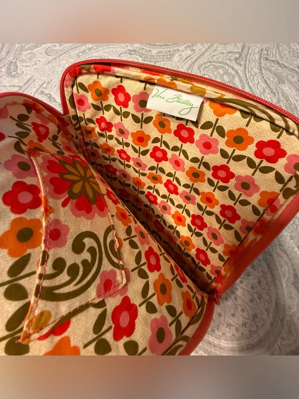Vera Bradley Pink Orange Floral Tablet Quilted Pouch